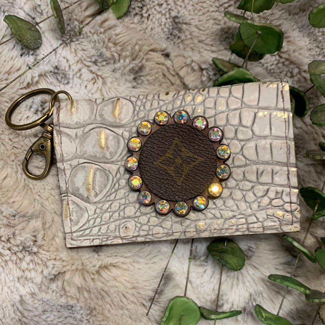 Keep It Gypsy Gold Distressed Crocodile Leather Key Ring Card Holder