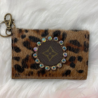 Keep It Gypsy Gold Leopard Leather Cowhide Key Ring Card Holder - White Lily Boutique