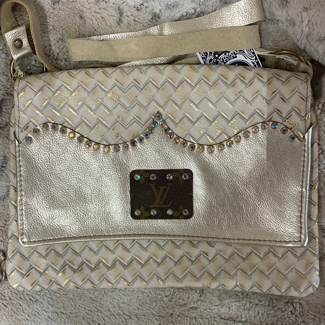 Maxine Gold Distressed Embossed Leather Foldover Flap Crossbody – White  Lily Boutique