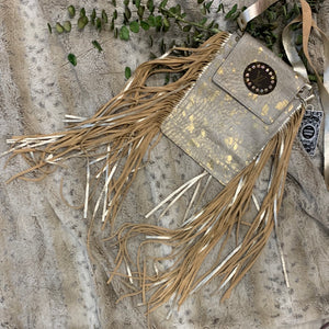 Tonya Gold Distressed Leather and Cowhide Fringe Crossbody