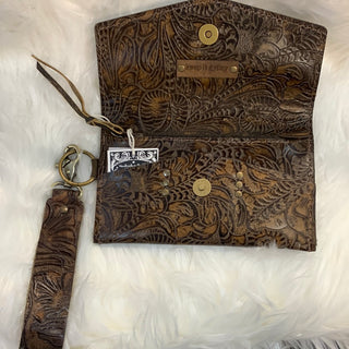 Keep It Gypsy Jordan Distressed Hand Tooled Leather Cowhide Wristlet - White Lily Boutique