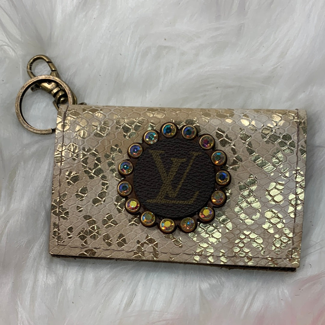 Keep It Gypsy Gold Foil Print Leather Cowhide Key Ring Card Holder