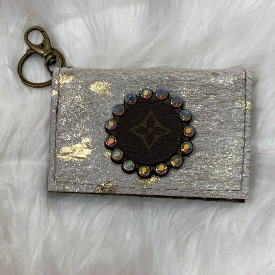 Keep It Gypsy Gold Distressed Leather Cowhide Key Ring Card Holder