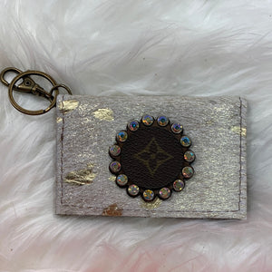 Keep It Gypsy Gold Distressed Cheetah Leather Cowhide Key Ring Card Holder