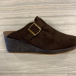 Banks Chocolate Suede Backless Mule Shoes by Corky - White Lily Boutique