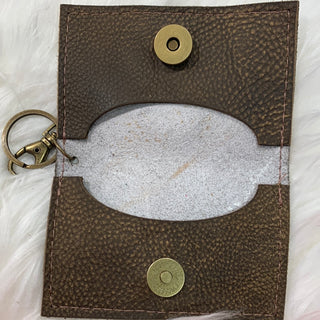 Keep It Gypsy Gold Foil Print Leather Cowhide Key Ring Card Holder - White Lily Boutique
