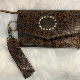 Keep It Gypsy Jordan Distressed Hand Tooled Leather Cowhide Wristlet - White Lily Boutique