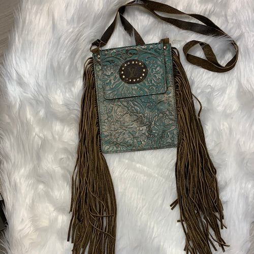 Tonya Hand Tooled Cowhide Leather Crossbody with Fringe