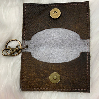 Keep It Gypsy Gold Distressed Leather Cowhide Key Ring Card Holder - White Lily Boutique